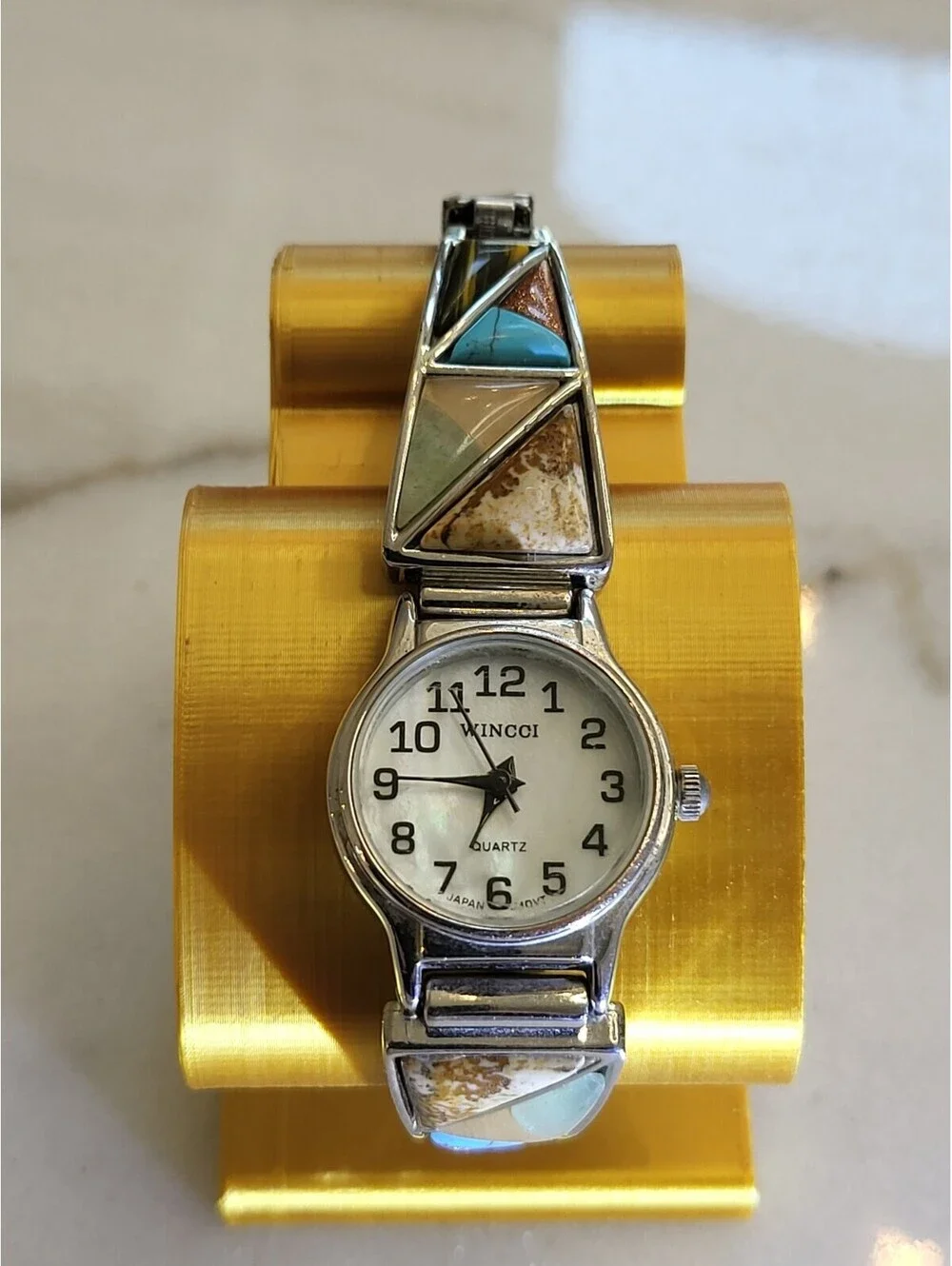 Vtg Wincci Womans Watch w Stones New Batt.Silvertone Stretch Bracelet 20mmWorks